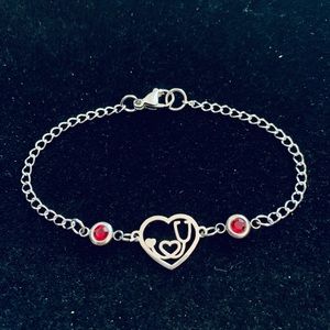 Nurse RN Stethoscope Heart chain bracelet with birthstone charms